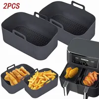 2pc/1pc Air Fryer Silicone Tray Rectangle Oven Baking Basket Reusable Liner Insert Dish Fried Chicken for Airfryers Accessories