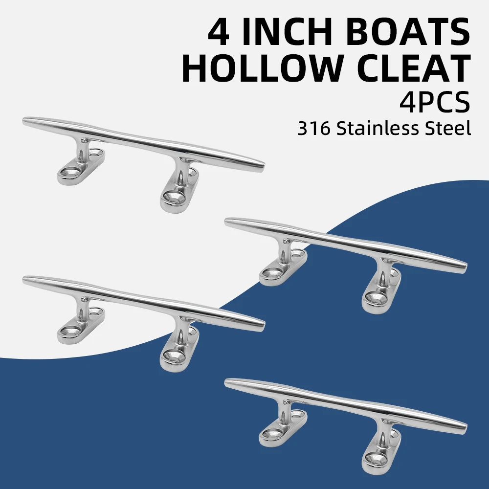 

Andymarine 4Pcs Set 4 inch Boats Hollow Cleat Polished Hardware Marine Stainless Steel Flat Deck Mooring Yacht Accessories