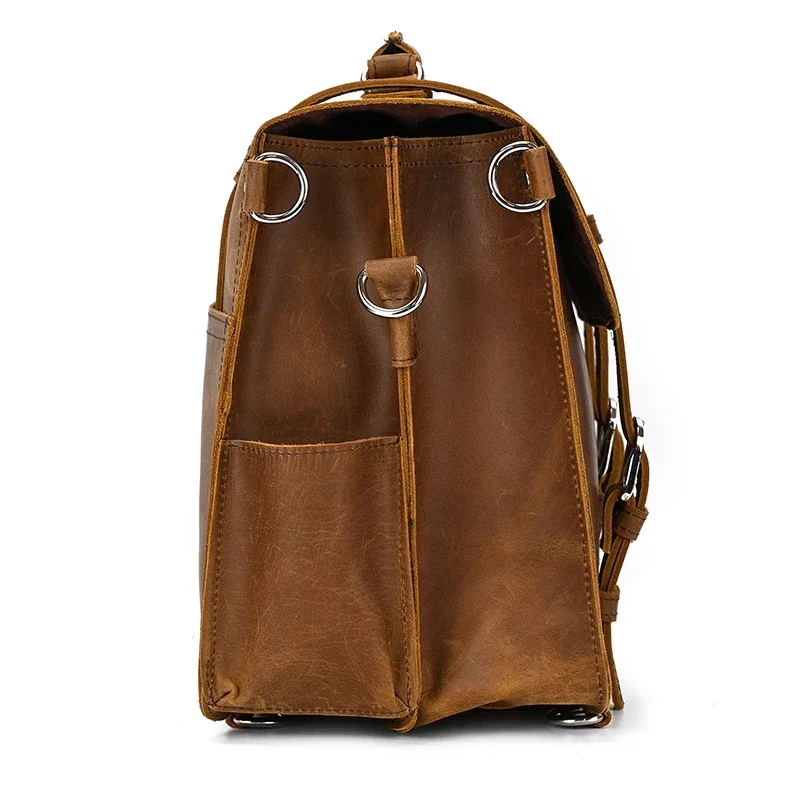 Valigetta in pelle vintage Borsa a tracolla da lavoro in vera pelle al 100% con coperchio Borsa per computer da 15,6 pollici Pelle di vitello solida