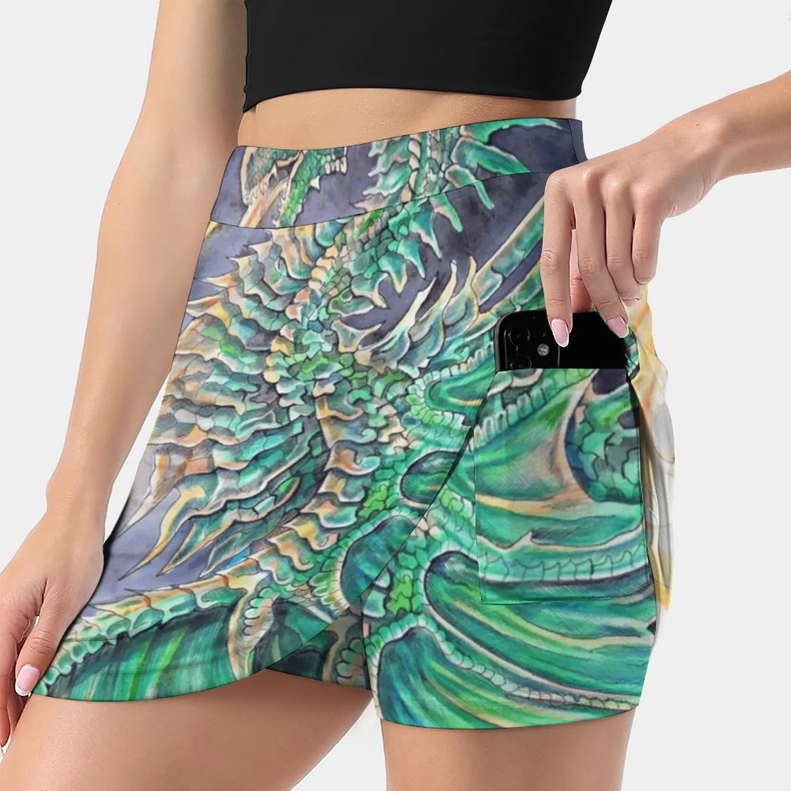 Emrald Dragon Women's Fashion Sporting Skirt With Pockets Tennis Golf Running Skirts Dragon Emerald Fire Breathing Green Dark