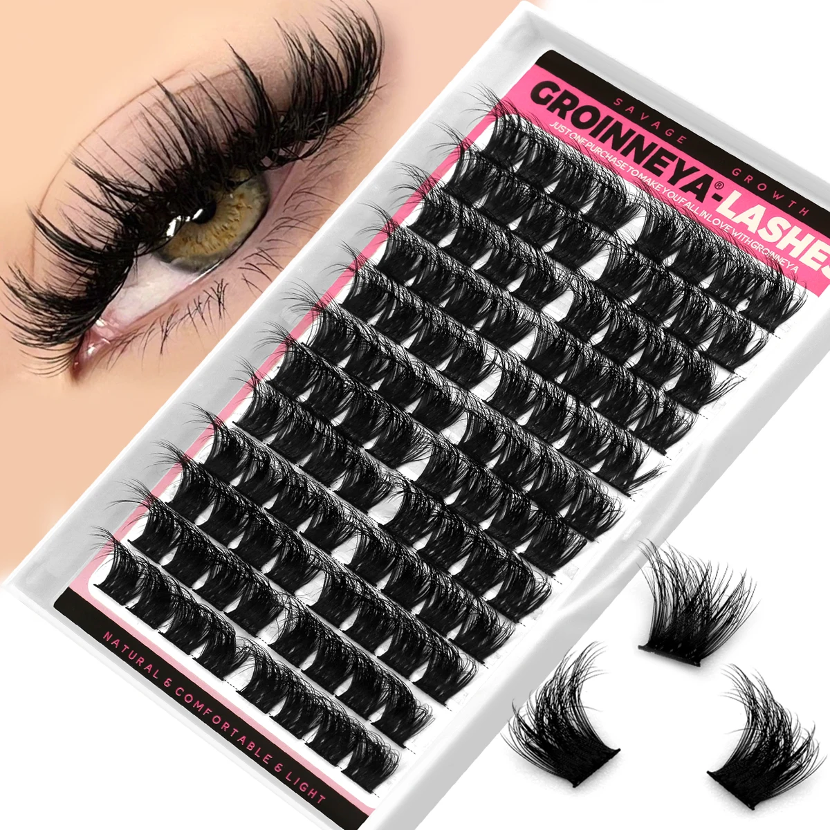 GROINNEYA Cluster Lashes Mixed Tray Faux Mink Lash Individual Eyelash Extension DIY Lashes Clusters Extensions at Home