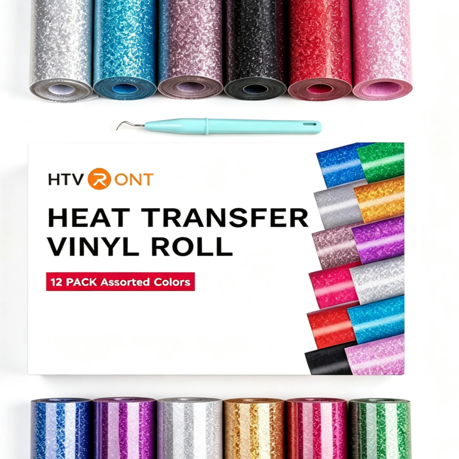 HTVRONT Glitter HTV Heat Transfer Vinyl Bundle 10' X 5FT, 12 Rolls | Glitter Iron on Vinyl, Easy to Cut Iron on Vinyl for Cricut & Cameo, Easy to Weed Heat Transfer Vinyl