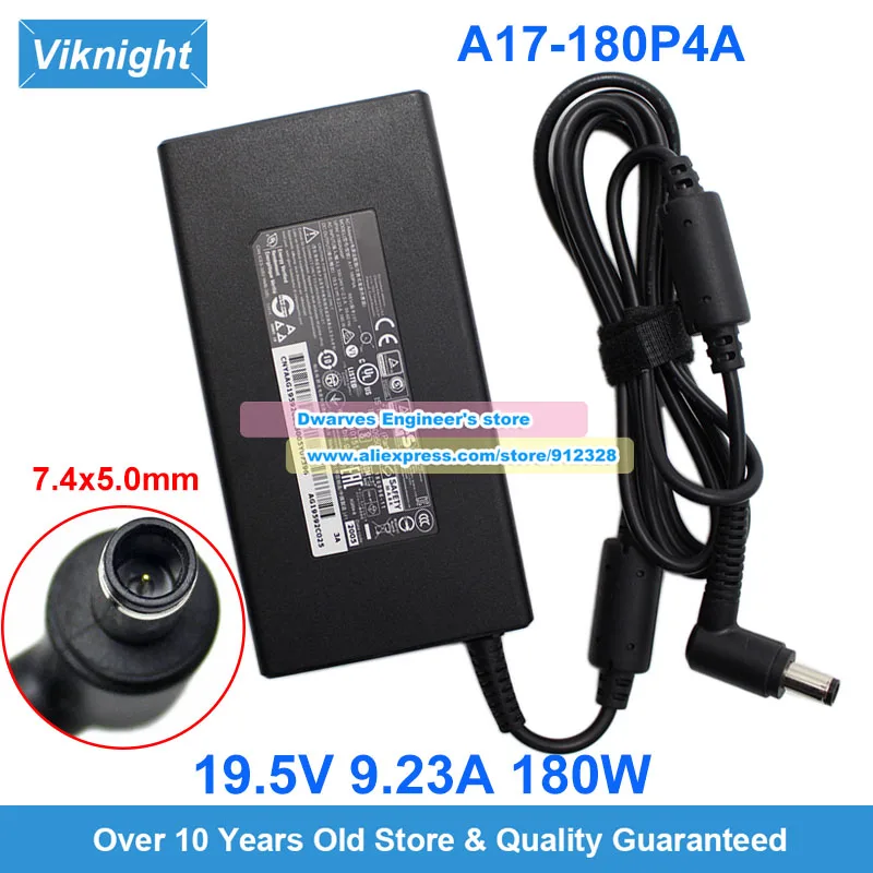 

19.5V 9.23A 180W AC Adapter A17-180P4A A180A049P for NITRO 5 GAMING AN571-41 GS43VR GS73VR GS65 WS63VR WS63 7.4x5.0mm Big Pin