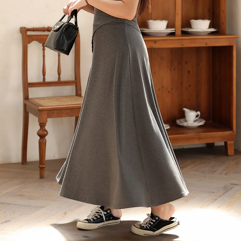 High Waist Modal Umbrella Skirt for Women, Elegant Elastic OL Long Skirt, French, Good Quality, Spring Summer, Plus Size, 2024