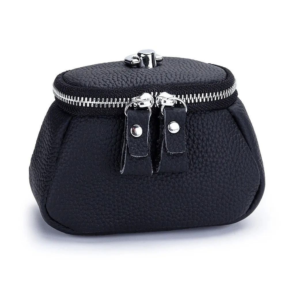 Solid Color Hanging Neck Coin Purse Genuine Leather Makeup Storage Lanyard Wallet Purse Lipstick Earphone Pouch Mini Storage Bag