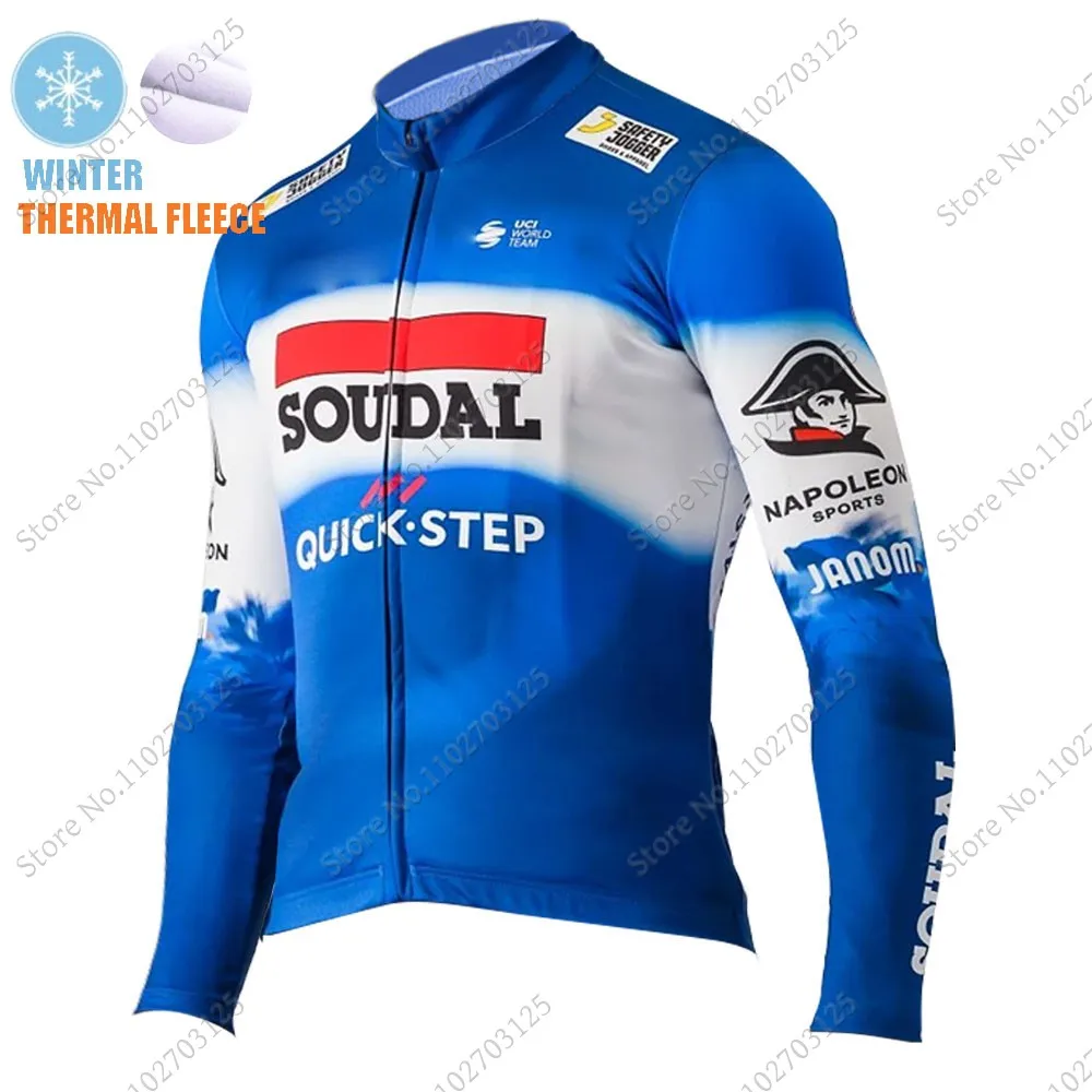 2024 World Champion Soudal Quick Step Team Cycling Jersey Set Long Sleeve Themal Fleece Clothing Suit MTB Bike Road Pants Bib