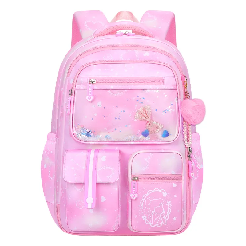 3-6 Grades Lightweight Primary School Student Backpack Girls Refrigerator Open Door Multi Pocket Children Schoolbag with Pendant