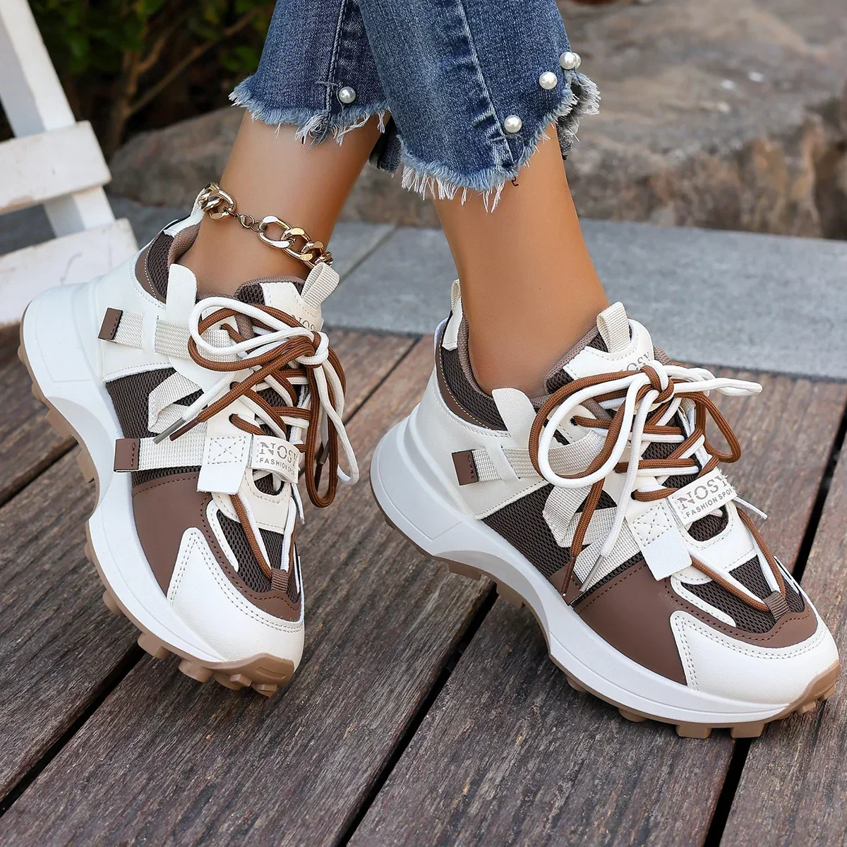 Women Sneakers Fashion Lace Up Heightening Platform Shoes Women Outdoor Versatile Comfy Trainer Sneakers Women Zapatos De Mujer