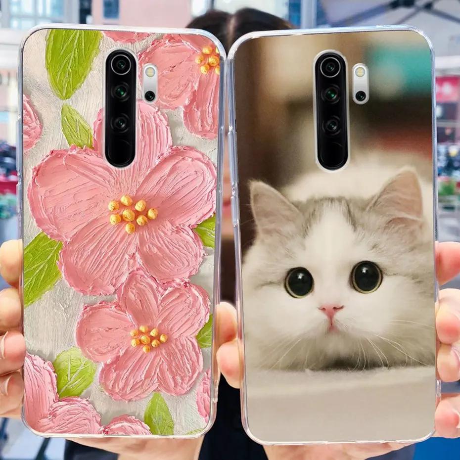 Case For Xiaomi Redmi Note 8 Pro Cute Flower Cat Printed Soft Silicone TPU Phone Cases For Redmi Note 8Pro