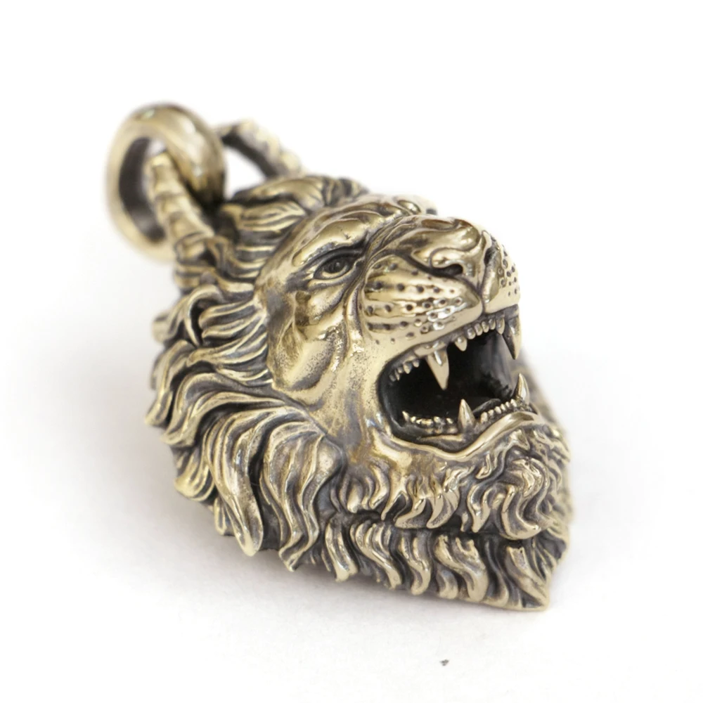 

LINSION Brass Mens Biker Punk Jewelry Roaring Lion Pendant BR386