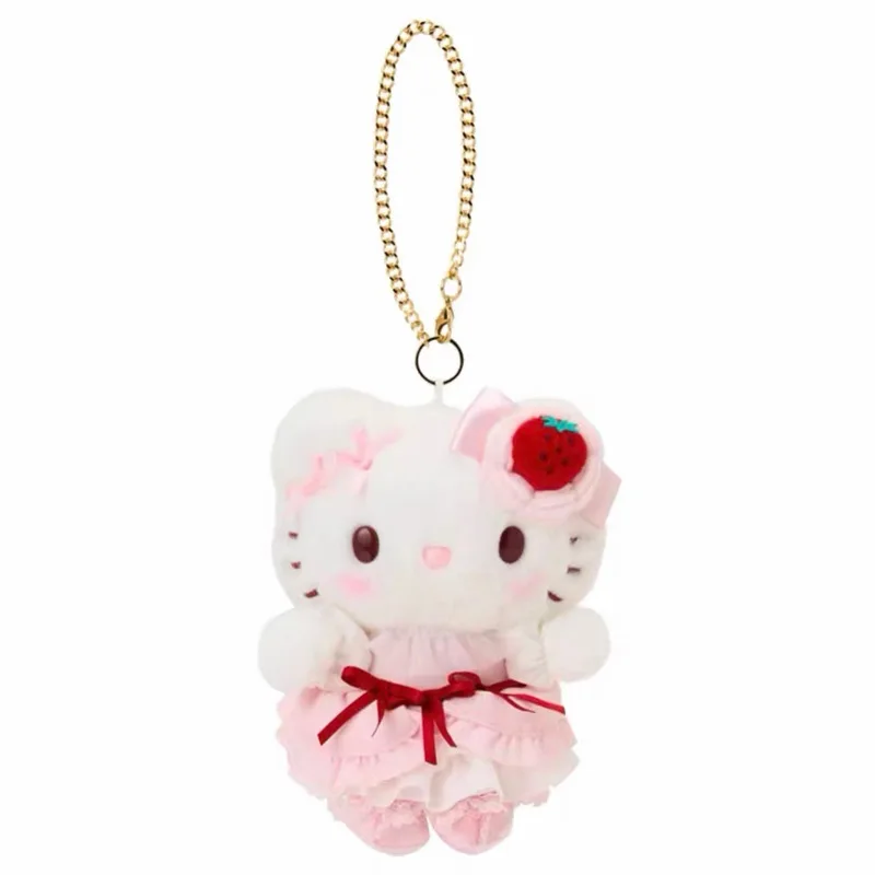 12cm Sanrio Hello Kitty My Melody cosplay strawberry cake skirt style cartoon plush doll keychain kawaii school bag pendant gift