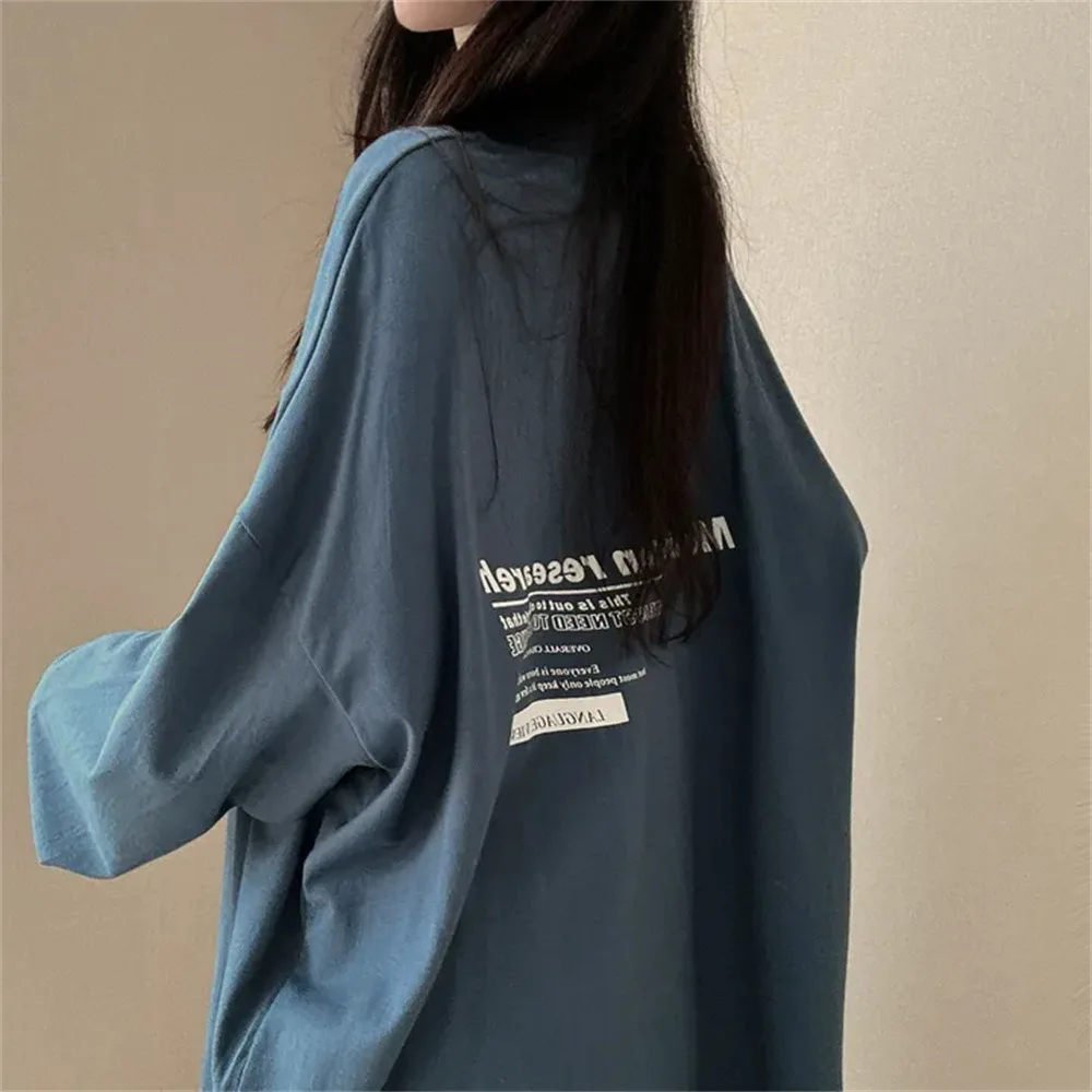 

New T Shirts Top Autumn Cotton Loose Oversize Long Sleeves T-shirt 2024 Women Streetwear O Neck Pullover Ladies Sweatshirt Tees