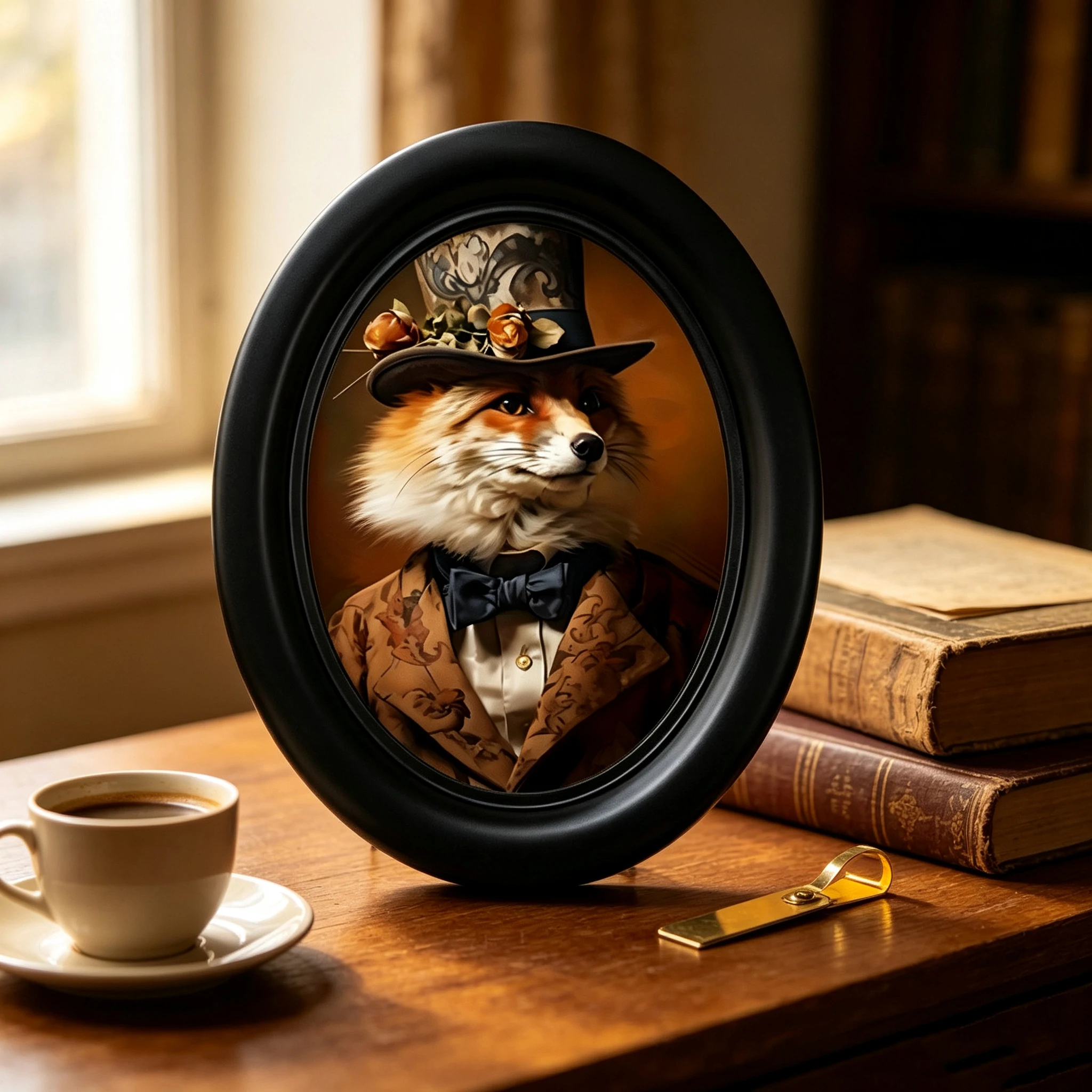 Renaissance Portrait Cat Funny Cats Wooden Elliptical Photo Frame, Perfect for Home & Holiday Decoration, Great Gift Choice