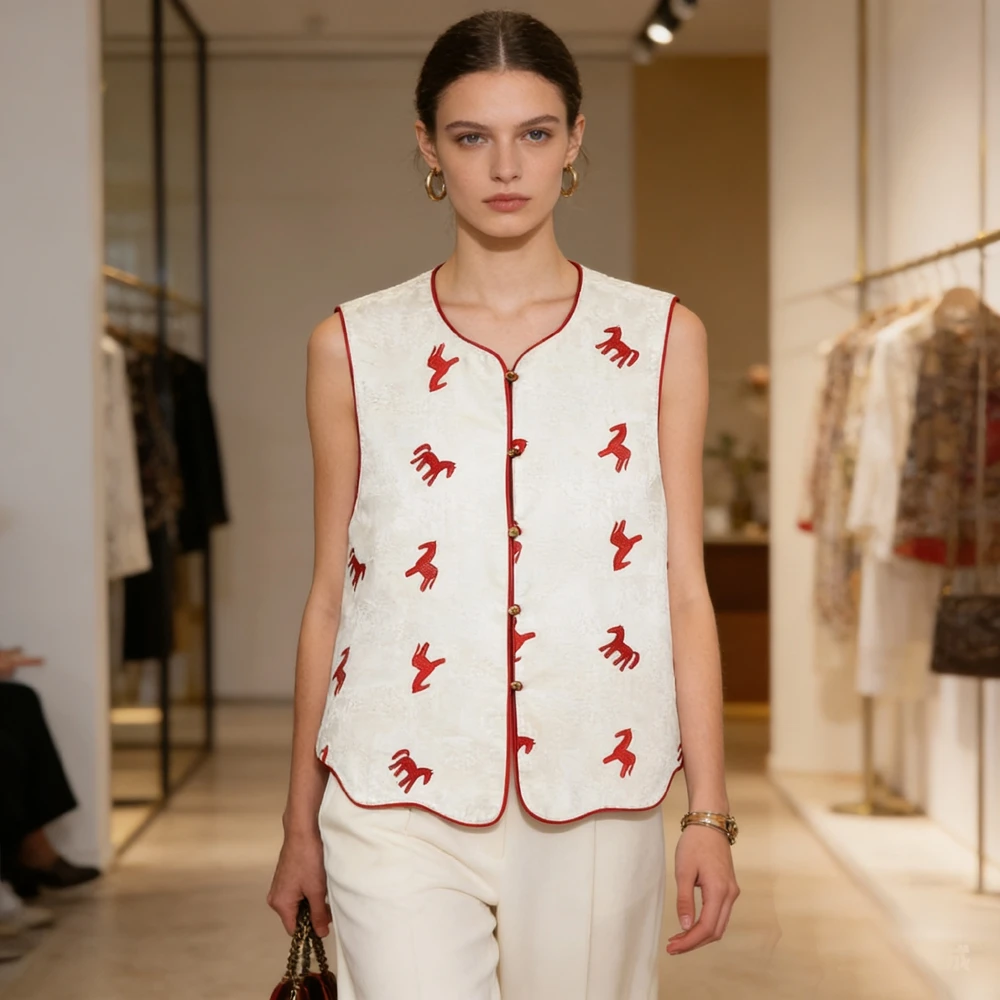 

Женский традиционный китайский жилет в стиле ципао, двусторонний, без рукавов, с вышивкой, винтажный, для ношения поверх одежды