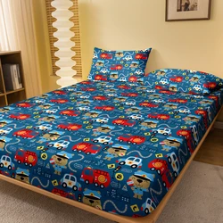 1Pc First Aid Car Pattern Brushed Fitted Sheet,Bedroom Cartoon Anime Printed Bedspread,Bedding(Not Include Pillowcase)