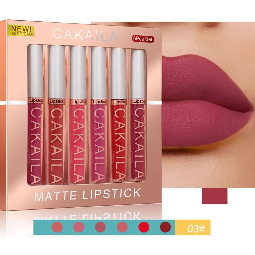 6Pcs Set Of Boxes Velvet Matte Lipstick Lasting Non-stick Liquid Lipstick Lip Gloss Nude Glaze Lips Makeup Cosmetics Labiales