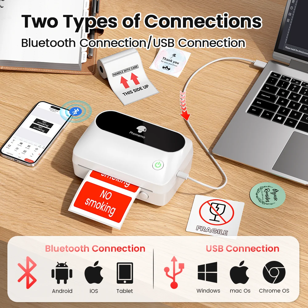 Phomemo Portable Bluetooth Thermal Label Printer M421 4x6 Shipping Barcode Maker Compatible with Phone & PC for Small Business