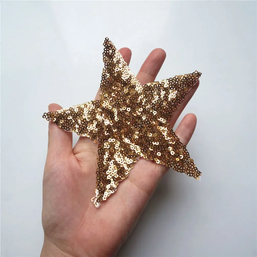 12CM Gold Silver Sequin Star Sew Iron On Patches Shining Embroidered Badges For Dress Jeans DIY Appliques Craft Decoration