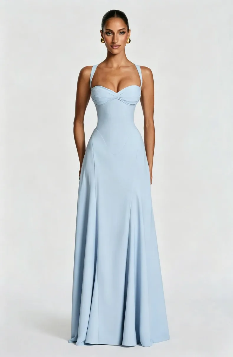 Einfarbiges trägerloses Camisole-Kleid mit Rückenausschnitt und Taillenbund, A-Linien-Kleid, elegantes Abendkleid für Geburtstagsfeiern und Brautjungfern. – Detail 15
