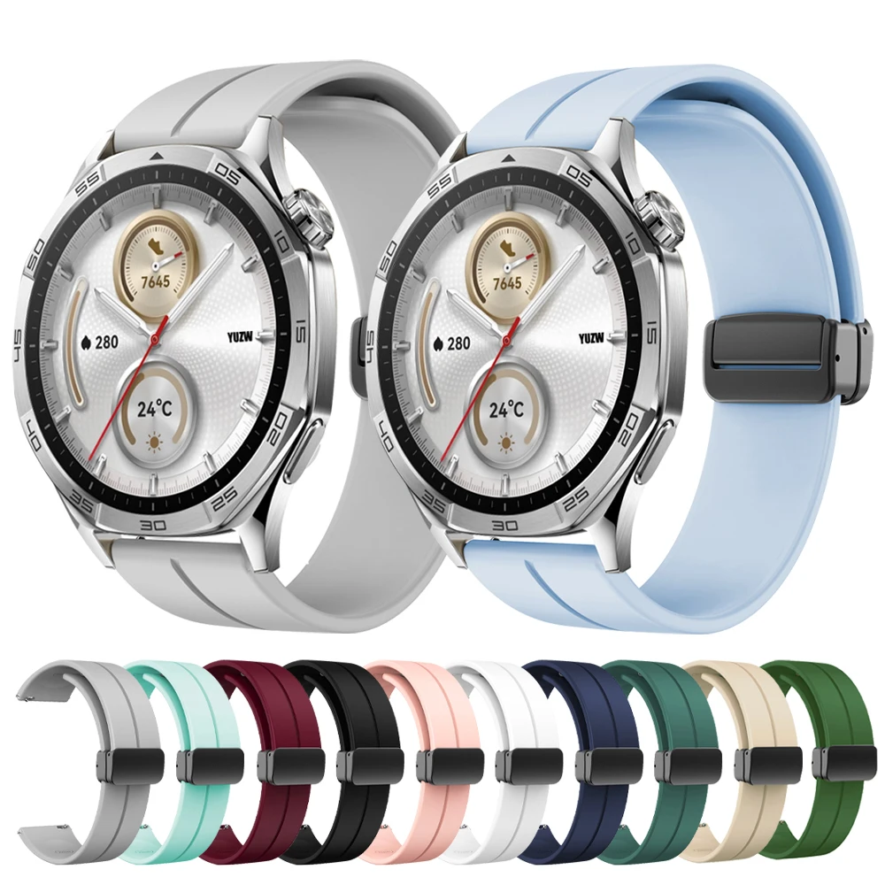 Pulseira de silicone de 20mm 22mm para huawei watch gt 5 pro 46mm, pulseira de fecho magnético para huawei gt4 gt3 gt2 gt2 pro watch4 pro