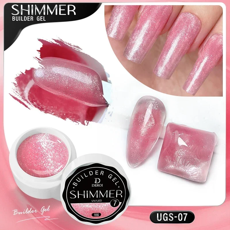 DEROI Glitter Extension Nail Gel Polish Pink Construction Builder Nail Gel UV Shimmer Poly Nail Gel Polish for Manicure 10g