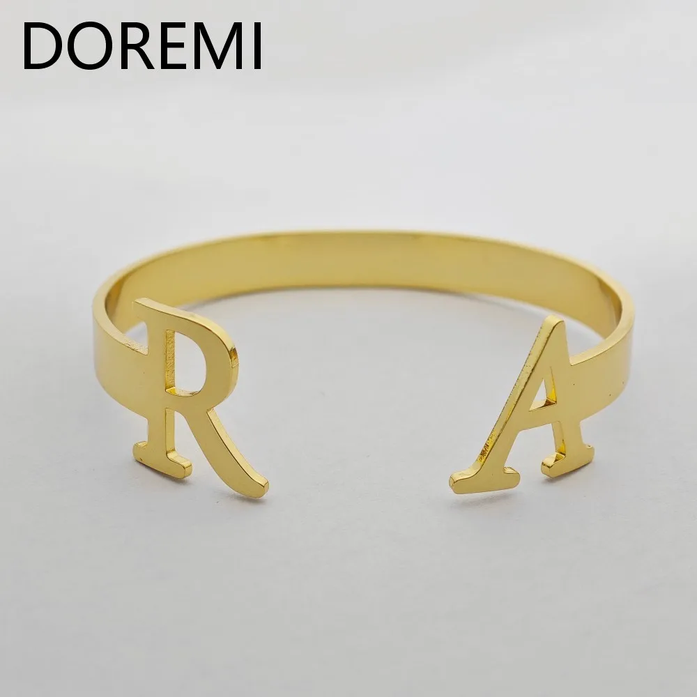 

DOREMI Wide Bangle Designs Personalized Jewelry Gift Customize Initial Letter Cuff Bangle