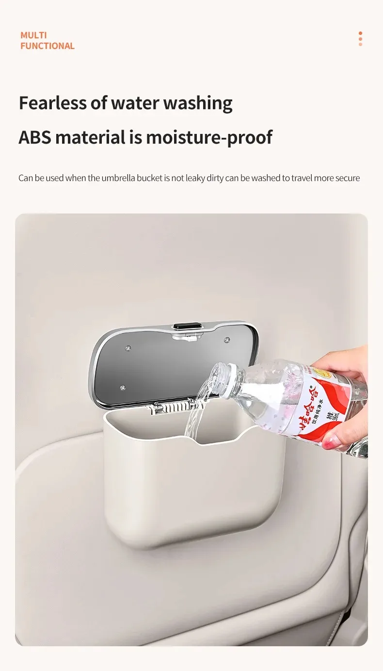 Multifunktionaler Auto-Mülleimer mit Deckelknopf, wasserdichter hängender Aufbewahrungsbehälter für Nass- und Trockenabfälle, Auto-Innenraum-Organizer-Box – Detail 4