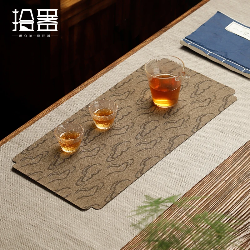 Household jacquard dry bubble mat Chinese embroidery table flag retro cotton hemp small tea mat Zen tea table cloth mat thermal