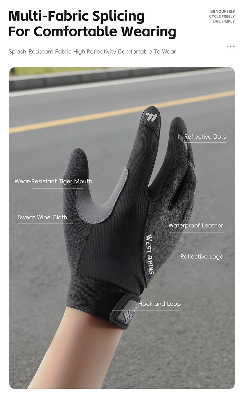 WEST BIKING Stoßfeste Vollfinger-Fahrradhandschuhe für Herren, SBR-Handflächenpolster, rutschfest, atmungsaktiv, Touchscreen-fähig, MTB, Rennrad, Sport-Handschuhe – Detail 12