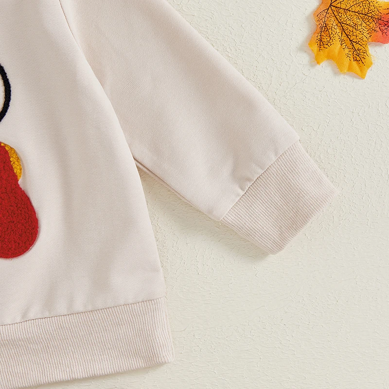 2024-06-01 Lioraitiin Baby Pants Set, Long Sleeve Crew Neck Embroidery Turkey Sweatshirt with Pants Thanksgiving Outfit