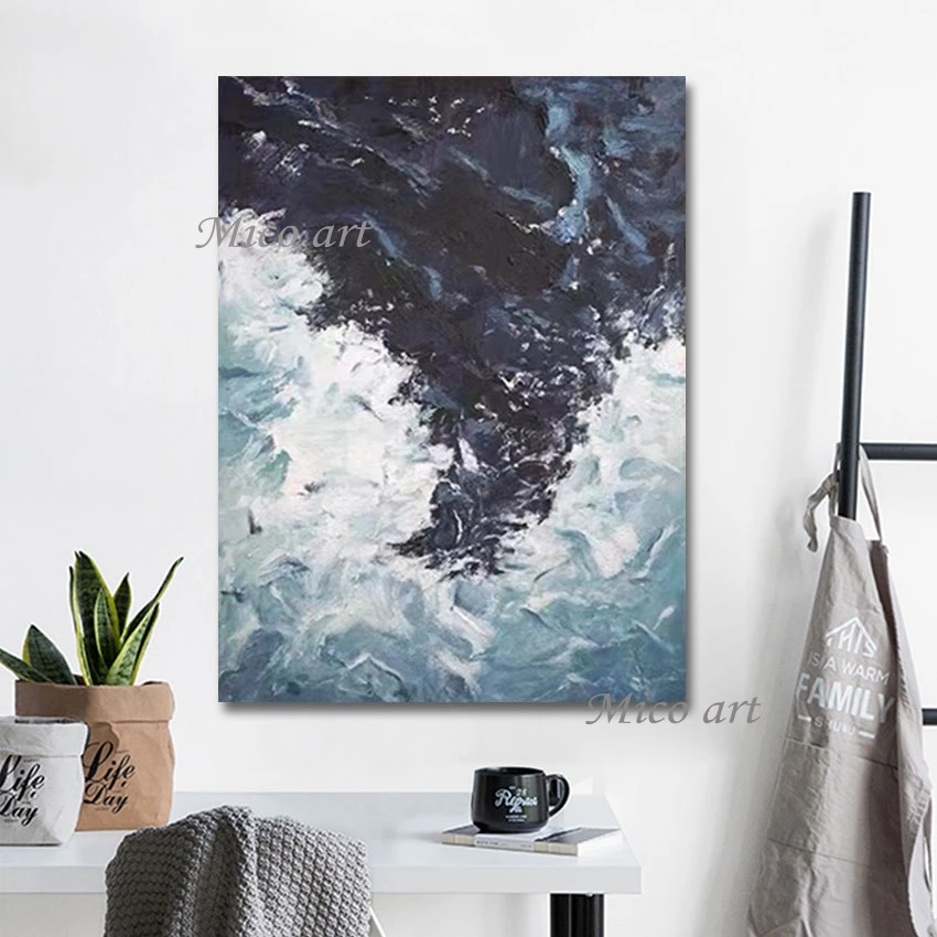 

Art Showpiece Abstract Canvas Picture 3D Sea Wave Landscape Painting Original Hand-painted Wall Frameless Modern Office Artwork