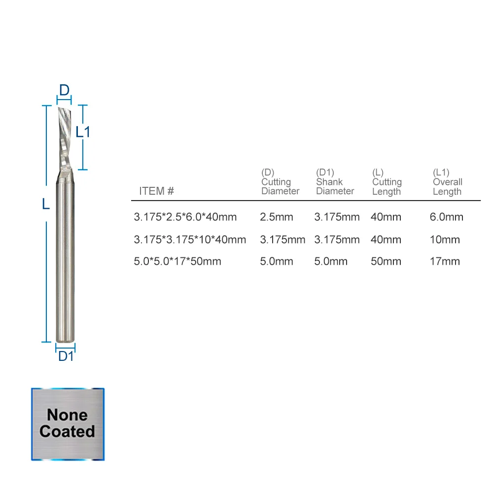 XCAN CNC Router Bit AAA Single Flute Down Cut Spiral End Mill 3.175/5mm Shank Carbide Milling Cutter for Wood Acrylic PVC