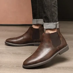 Men's Ankle Boots Autumn Winter Arrival Plus Size British Style Elastic Side High-Top Leather men's Boots Non-Slip Casual Shoes