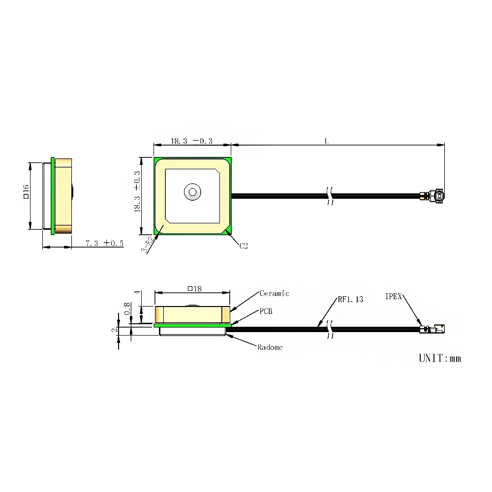 Antena de parche GPS glonass 1575,42 MHz de tamaño mini IPEX MHF1