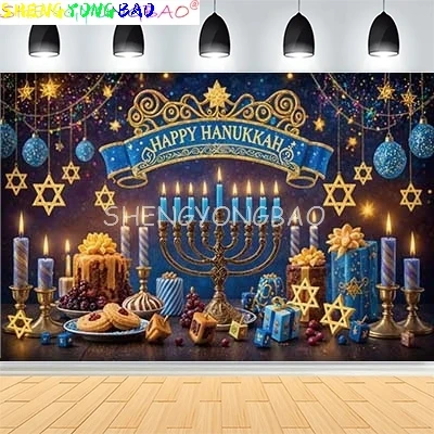 Judaism Happy Hanukkah Background Jewish Jesus Candlestick Party Candles Kwanzaa Bread Decor Photography Backdrop IS-04