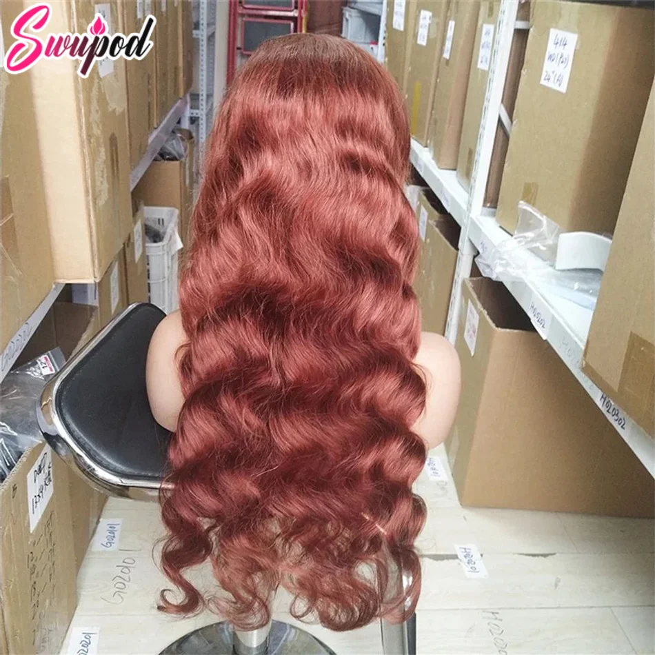 Swupod 13x4 13x6 200 Density Transparent HD Lace Front Wig for Women Body Wave Remy Human Hair 33# Reddish Brown Color Glueless