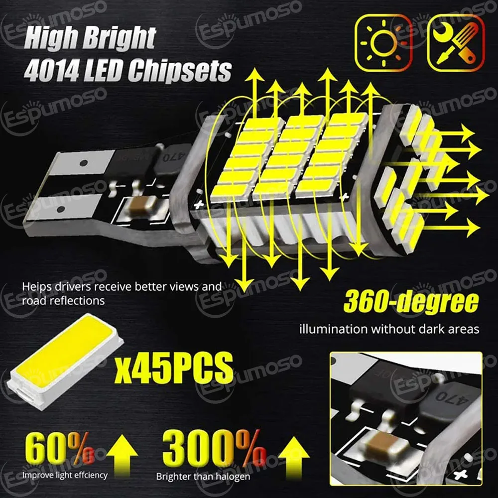 2x LED Reverse Light Blub Lamp W16W T15 Canbus For Toyota Rav4 Yaris Vitz Avalon Sienna Tacoma Highlander Sequoia Matrix 4Runner