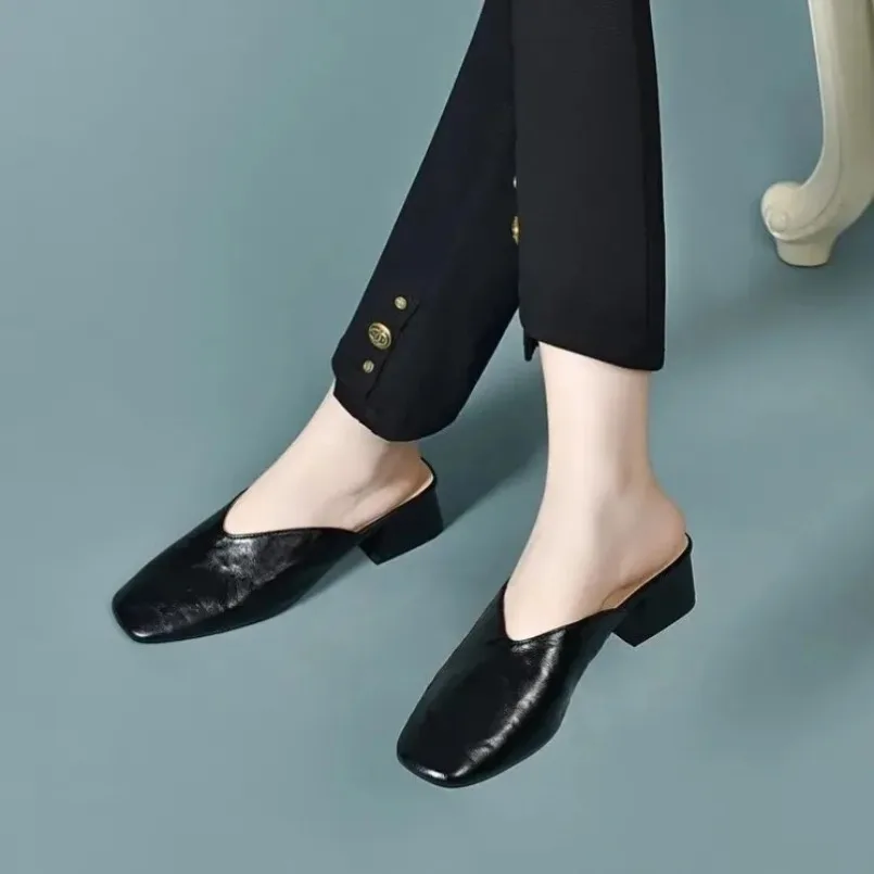 Mules à plateforme rétro pour femme, sandales d'été, claquettes de plage, chaussures d'intérieur décontractées à talon en PU pour femme