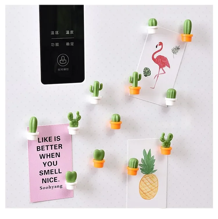 6pcs Fridge Magnets Cute Mini Succulent Plant Vase set Magnet Button Cactus Refrigerator Message Sticker Magn