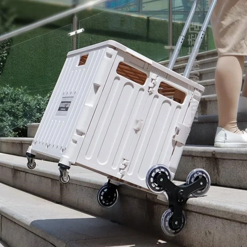 ポータブルショッピングカート家庭用収納ボックス屋外車両野菜購入車スタッキング小型牽引カート格納式ハンドル