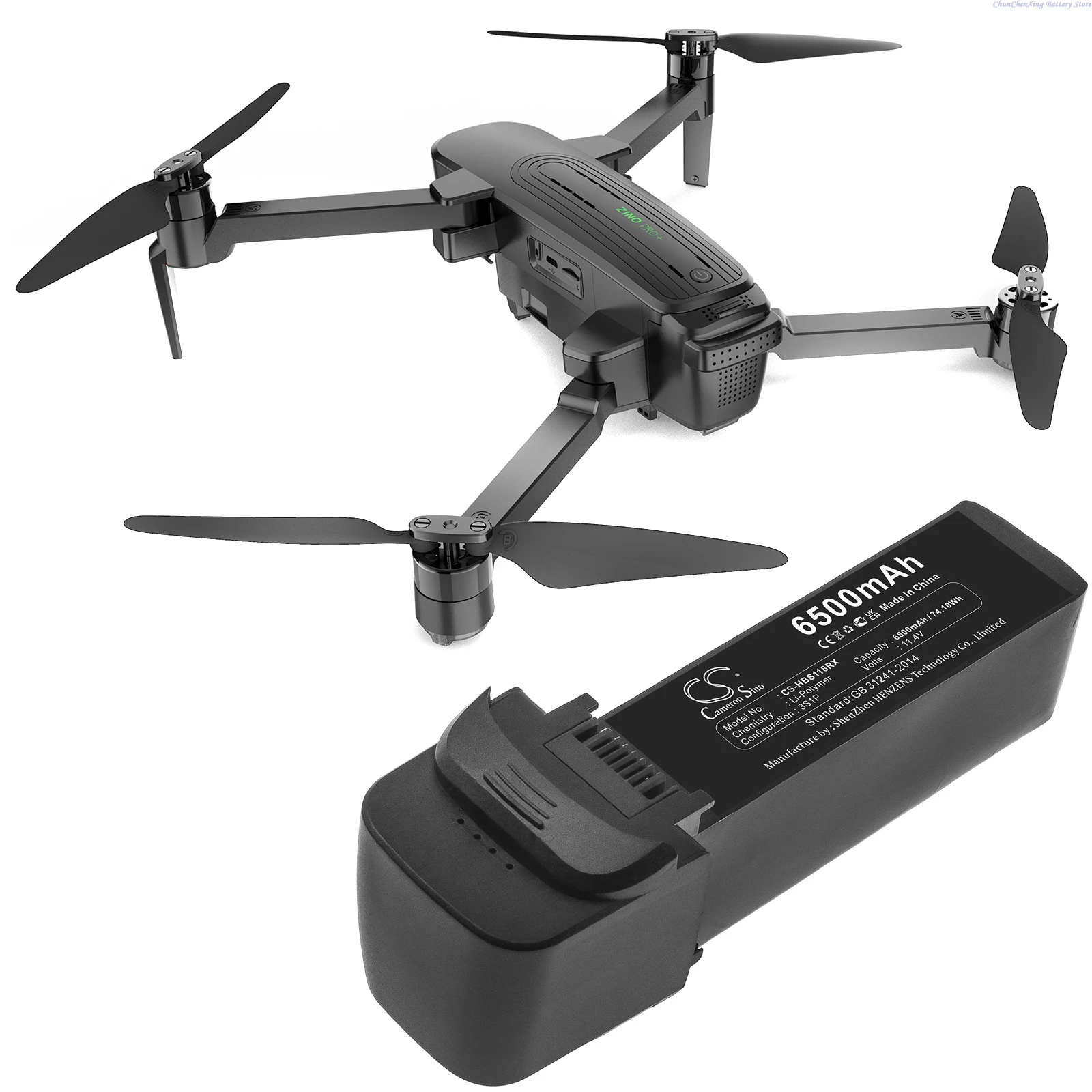 CS-HBS118RX 11.4V 6500mAh Drones Battery 9834117, GFHB6500 for Hubsan Zino Pro+, Zino Pro Plus, 100% NEW, 1 Year warranty