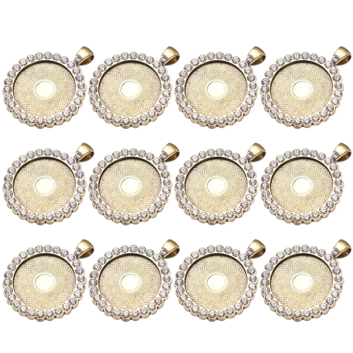 

12Pcs Shining Rhinestone Alloy Jewelry Accessories Round Time Gem Pendants for DIY Necklace 25mm Bronze Parts Pendant