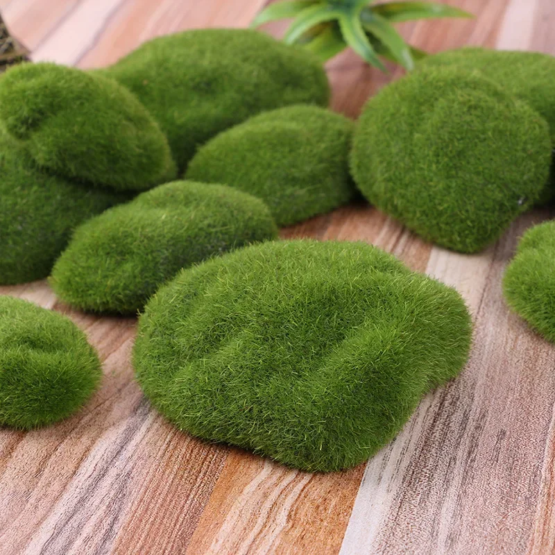 12pc/1pack Green Artificial Moss Stones Grass Plant Bonsai Flocking False Lawn Micro Landscape Decoration Accessories