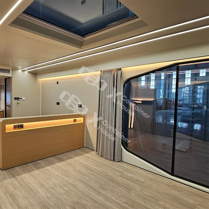 Prefabricated capsule house close-up detail