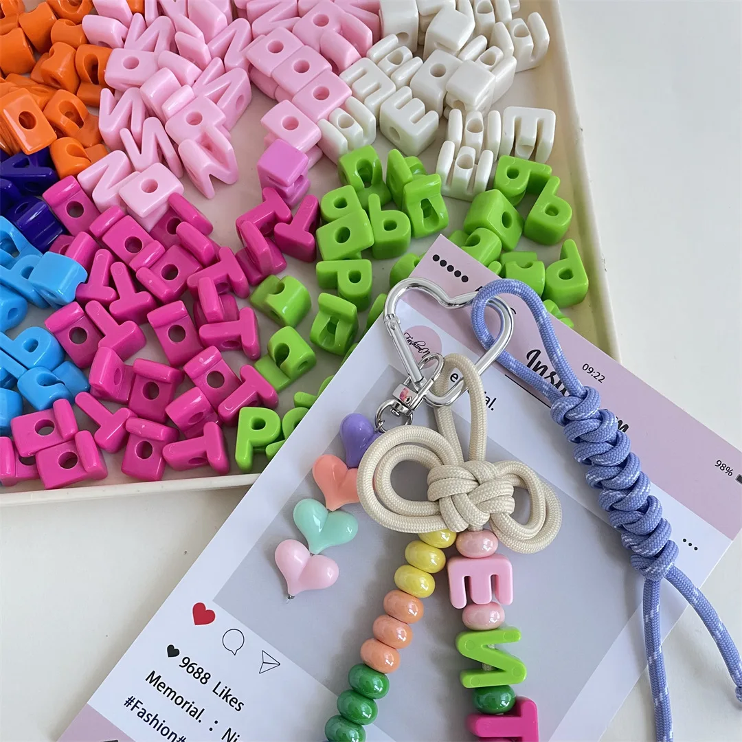 10 unids/lote de cuentas coloridas con letras en inglés para fabricación de joyería, decoración DIY, llavero de cadena para teléfono, bolígrafo con cuentas, accesorios para el cabello