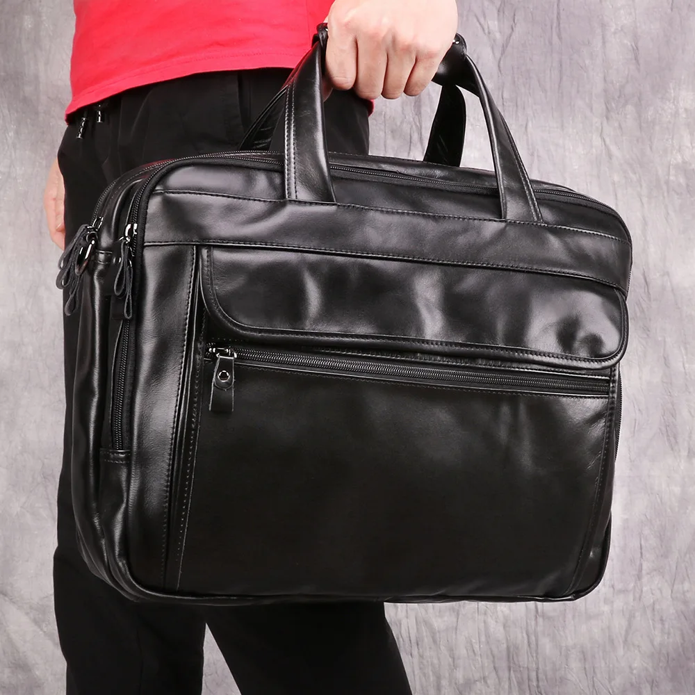 Large Genuine Leather Briefcase for Men A4 Office Handbag Men's Business Casual Travel Messenger Bag 15.6