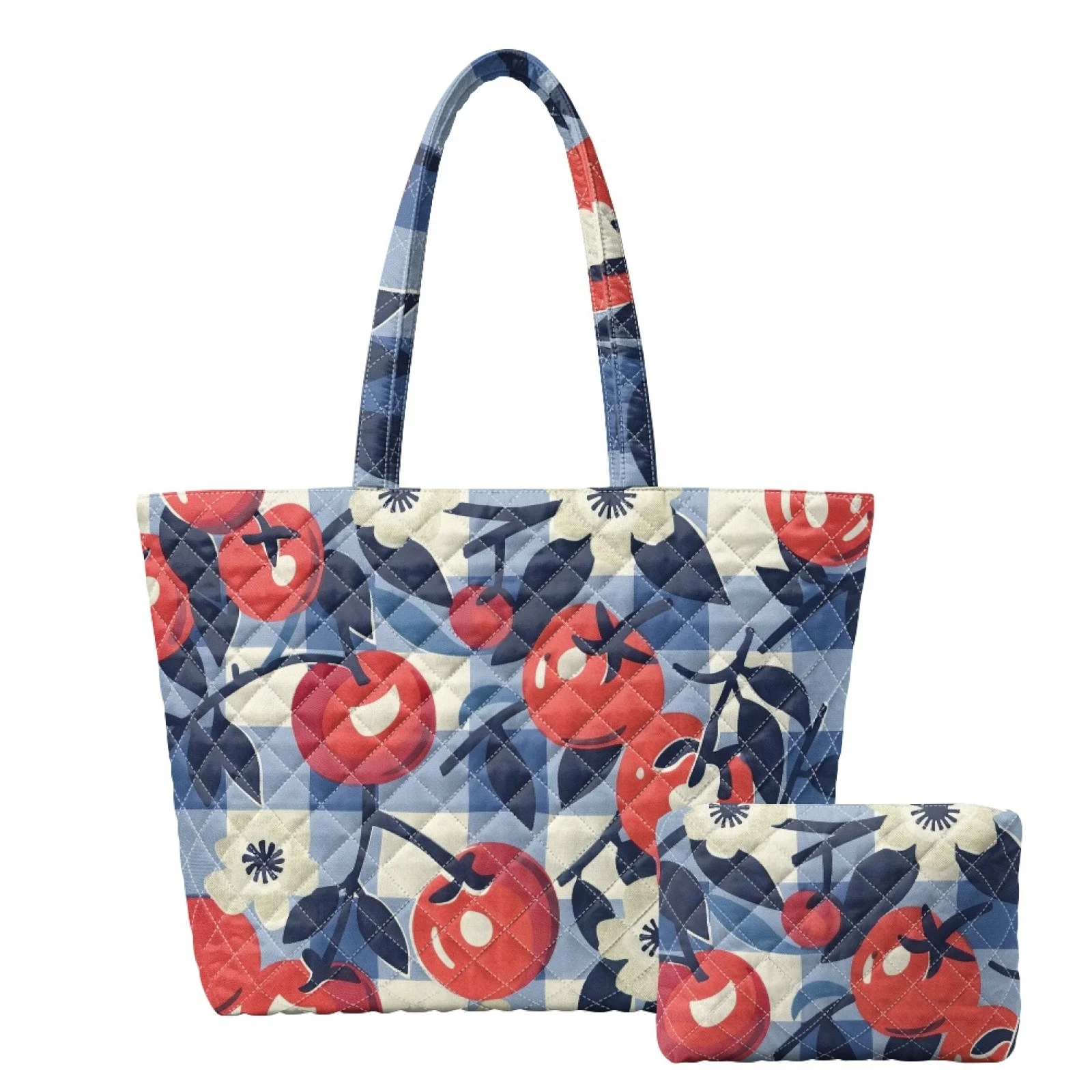 Coloranimal Set of 2 Quilted Tote Bags with Banana Print, Matching Handbag and Cosmetic Bag for Womens Daily Work and Dating