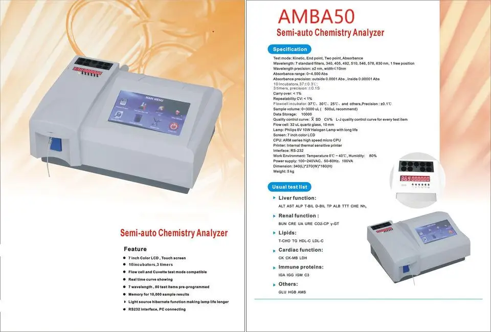 New Arrival Human Biochemistry Analyzer Semi-auto Chemistry  Lab Biochemical  For  And Veterinary