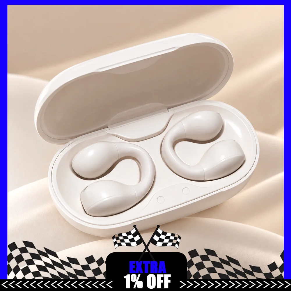 KINYO i21 Open-Ear Clip-On Bluetooth 5.4 Earbuds with 13mm Drivers, Wireless C-Shape Ear Clips, Charging Case, Bass Sound