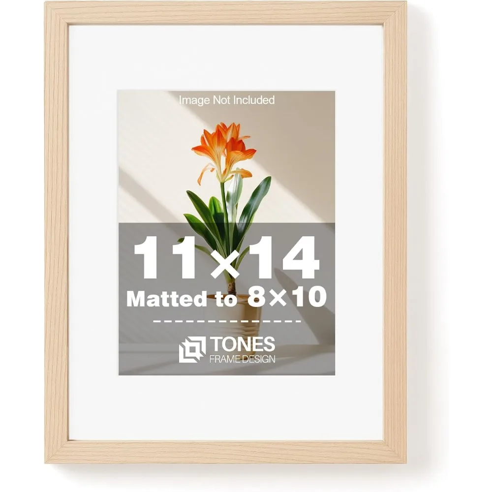 

Natural Wood Veneer 11x14 Picture Frame with 8x10 Mat Shatterproof Plexiglass for Poster Gallery Wall Decor